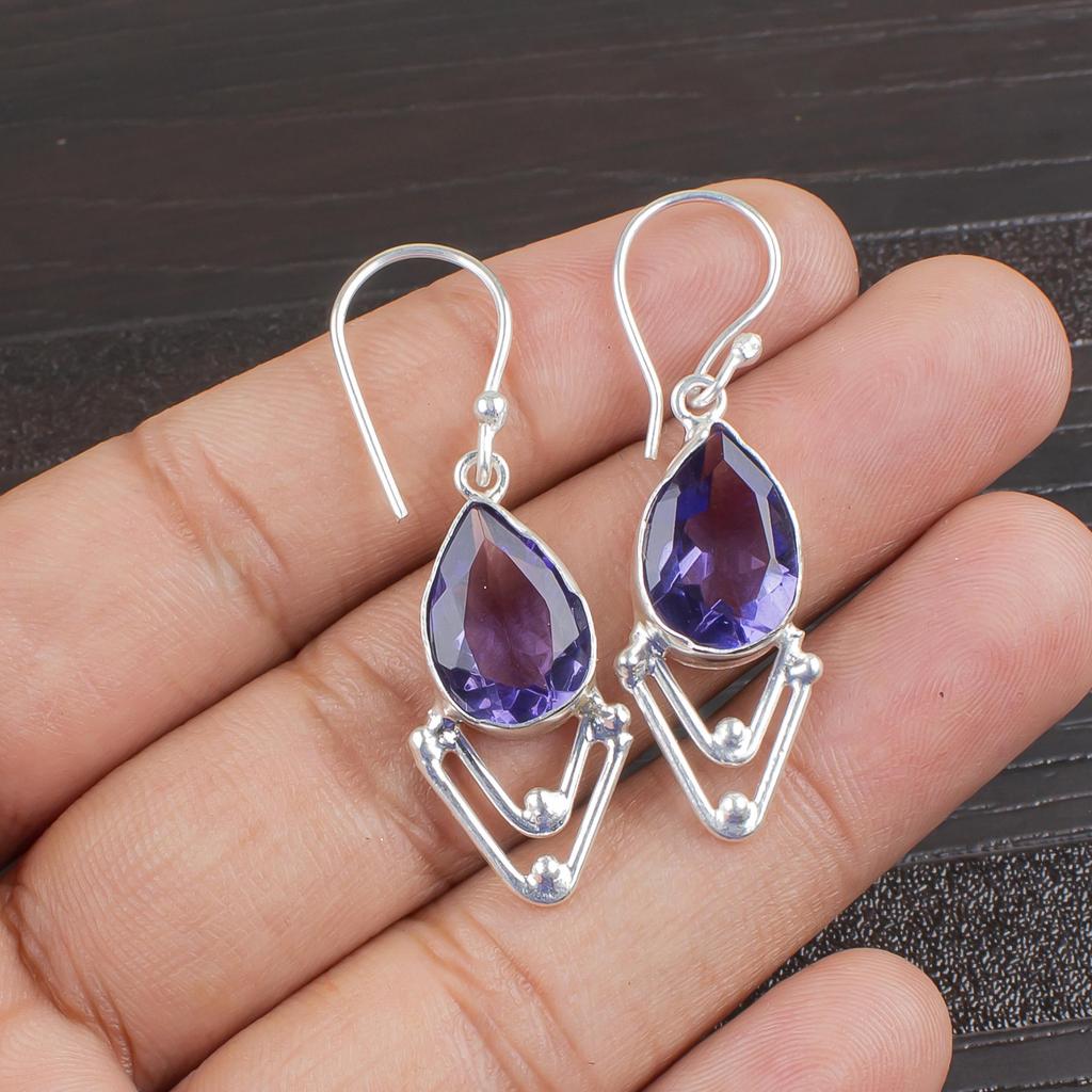 Серьги с иолитом, 925 пробы, сплошные серебряные серьги, ювелирные изделия ручной работы с драгоценными камнями, подарки для жены, абсолютно новые серьги