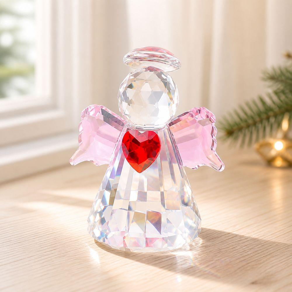 Heart Angel Statue Ornament Faceted Finish Angel Paperweight Crystal Angel Figurine Tabletop Decor