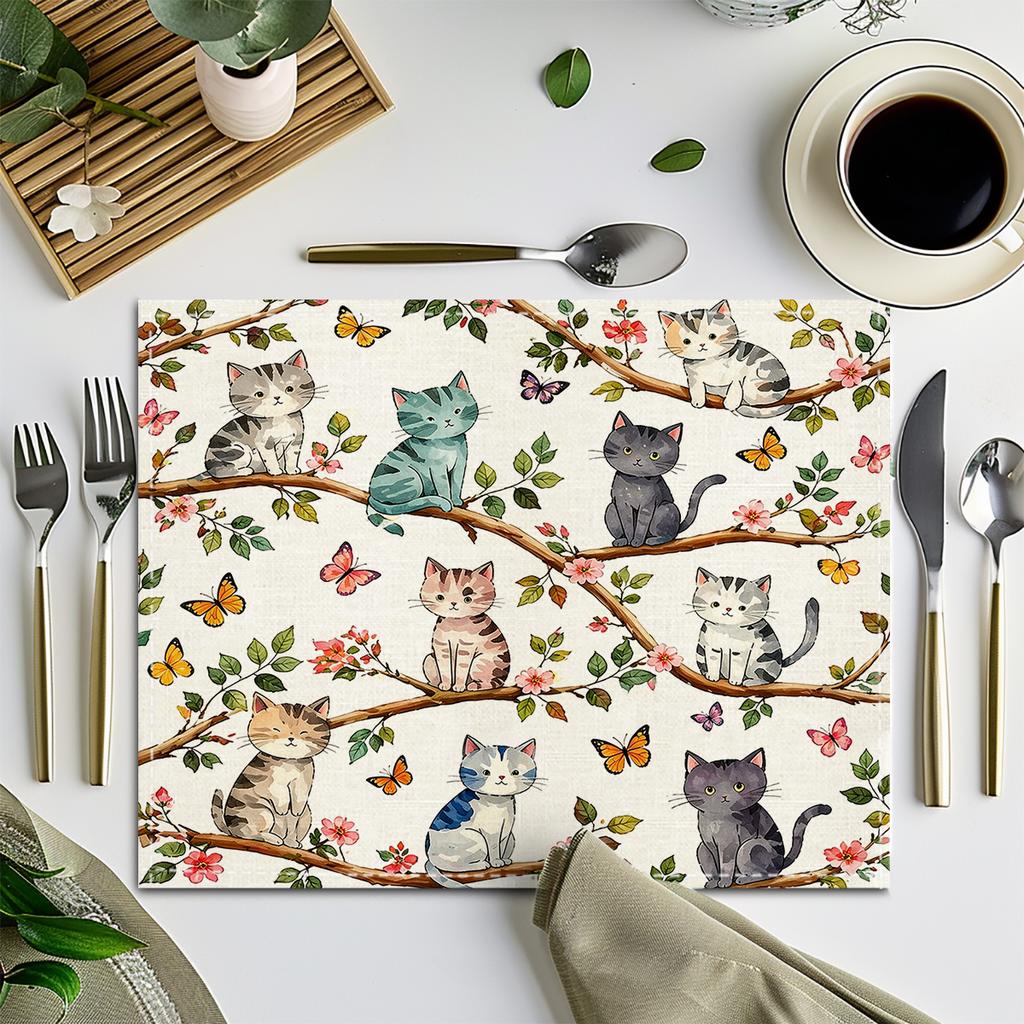 Butterfly Pattern Polyester Placemats - Set of 4, Decorative Table Mats for Dining Table, Stylish Home Table Decoration