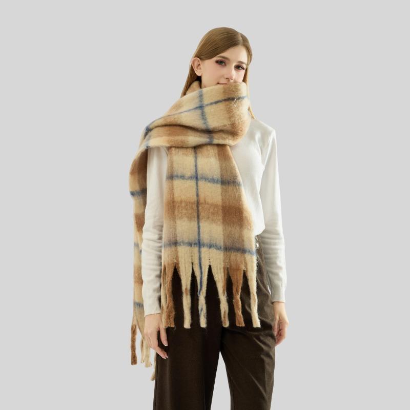 Plaid Scarf Women's Winter High-end Mohair College Large Length Thickened Warm Couple Scarf