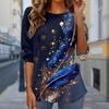 Женские осенние топы с принтом синих перьев, повседневная футболка с длинным рукавом, топ, блузка