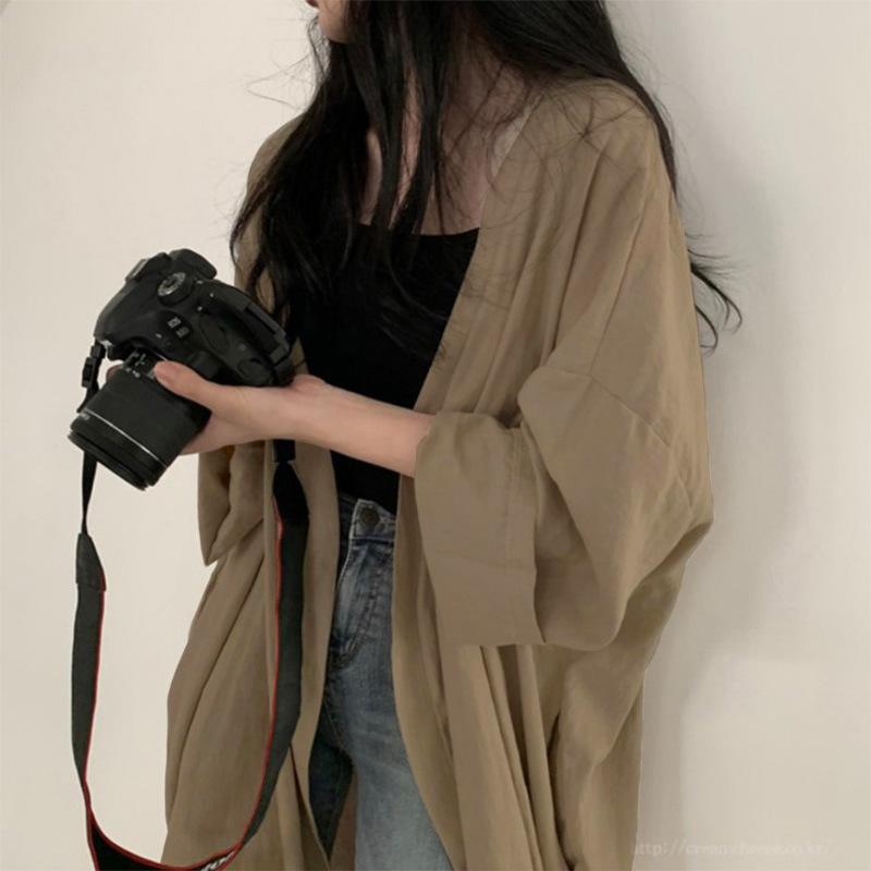 Летняя корейская свободная куртка-кардиган с длинными рукавами, женская рубашка, однотонная тонкая ветровка, солнцезащитная куртка, женская одежда