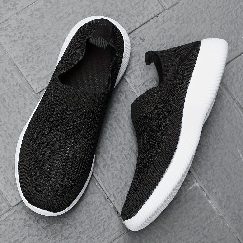 Women's Solid Color Flying Woven Sneakers, Casual & Breathable Slip On Outdoor Shoes, Lightweight Low Top Running Shoes
