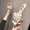 Тапочки женские новые модели лета 2024 года корейская версия милые плетеные полые дышащие тонкие каблуки тапочки женская верхняя одежда