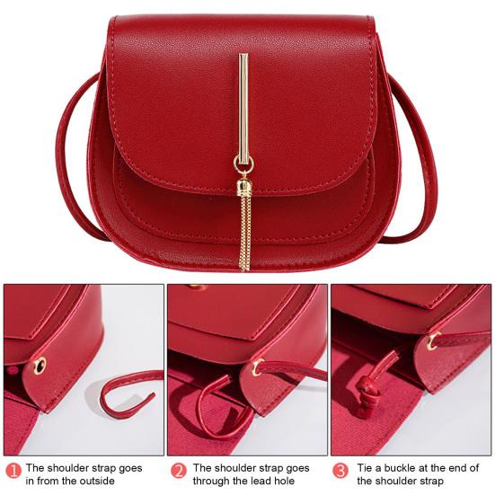 Женская сумка на одно плечо с металлическими кисточками из искусственной кожи, тонкий ремешок, сплошной цвет, портативный подарок на день рождения, прямоугольная женская сумка через плечо для мобильного телефона