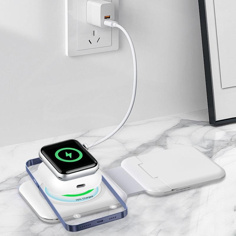 3 in 1 Magnetic Wireless Charger with Storage Drawer, 15W Foldable Charging Station