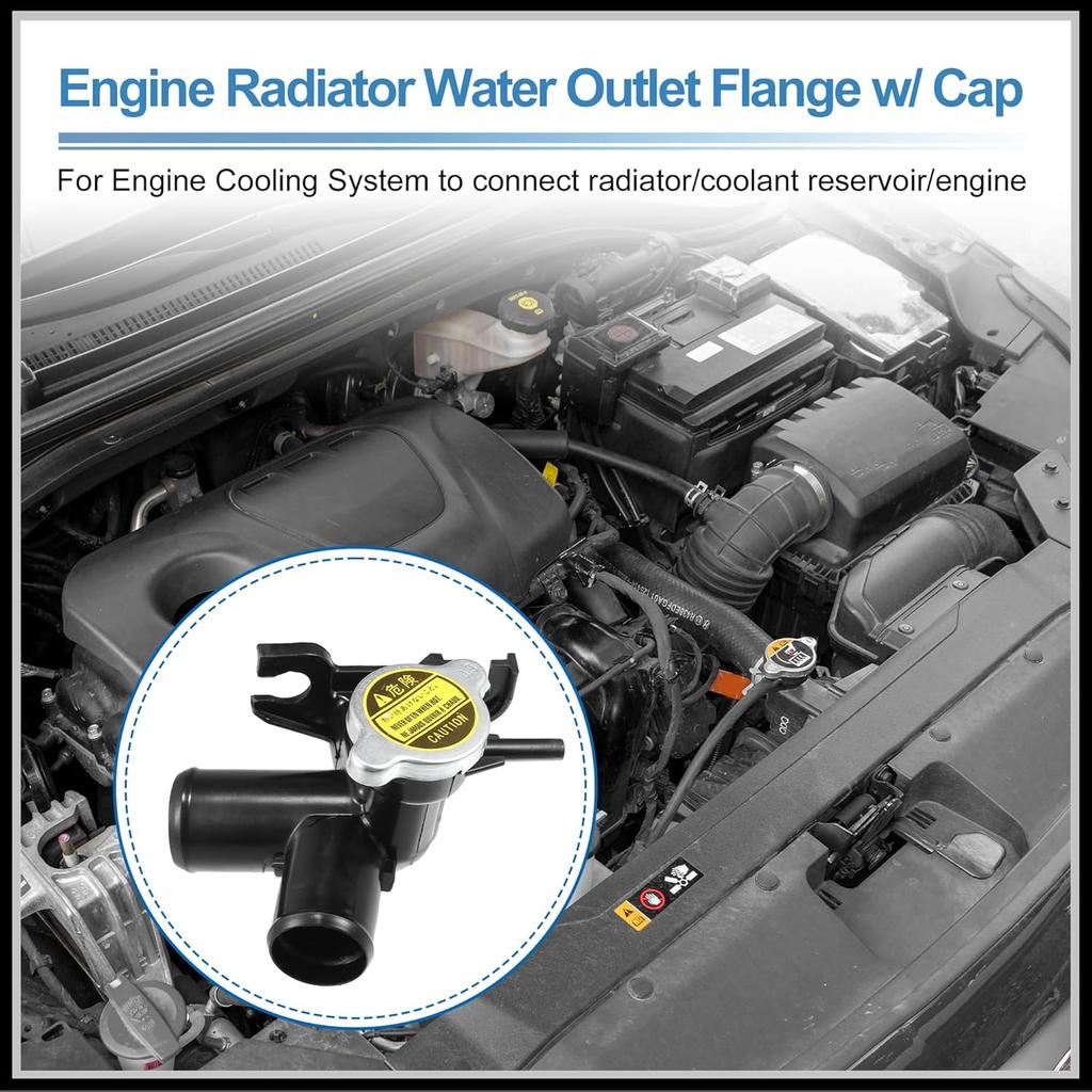 Engine Radiator Filler Neck with Fully Sealed Cap Replacement for Hyundai Elantra 11-16 for Kia Forte 14-18, No.25329-3X600/25330-1P000 Plastic Black