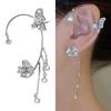 1Pc Ear Cuff Fine Workmanship Temperament Rhinestone Inlay Geometric High Gloss Dress Up Luxury Butterfly Chain Ear Cuff Tassel