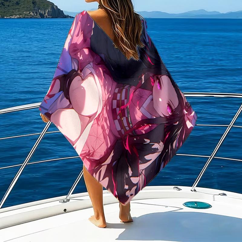 1pc nezouko9 Beach Towel, Beach and Seaside Swimming Pool Equipment, Fashion Pattern, Rectangular, Travel Essentials