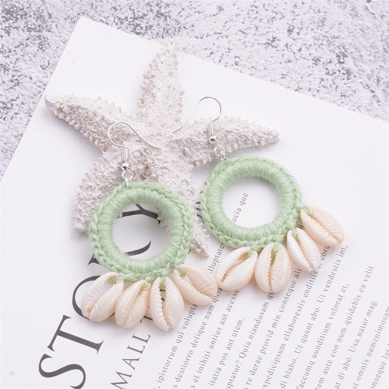 Серьги-ракушки с кисточками, модные пляжные серьги в стиле бохо, оригинальные новые большие круглые висячие серьги, женские вязаные крючком серьги