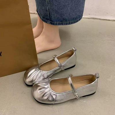 2024 Серебристые женские французские балетки Мэри Джейн: Универсальные туфли для вечерней прохлады