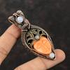 Оранжевый резной кулон с лицом из кости, медная проволока, кулон с драгоценным камнем, кулон с лунным камнем, медные украшения для подарка, ювелирные изделия ручной работы, завернутые в проволоку