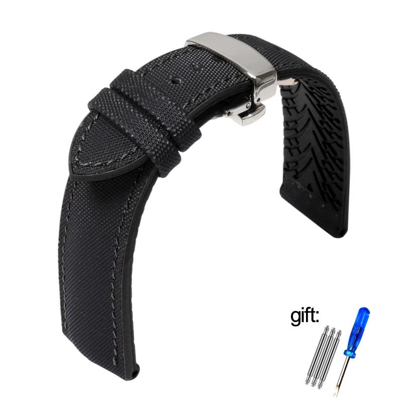 Waterproof Nylon Silicone Rubber Soled Watchbands For Wanguo Mido Helmsman Bainianling Citizen Men's Watch Strap 20mm 22mm 24mm