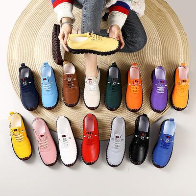 Туфли на мягкой подошве, женские большие размеры, сшитые вручную, на шнуровке, повседневные туфли