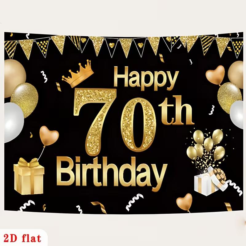 2D Black Gold 70th Birthday Backdrop for Men & Women Party Photoshoot