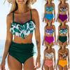 Women's Ruffle Hanging Neck Sexy Split High Waist Bikini Swimsuit