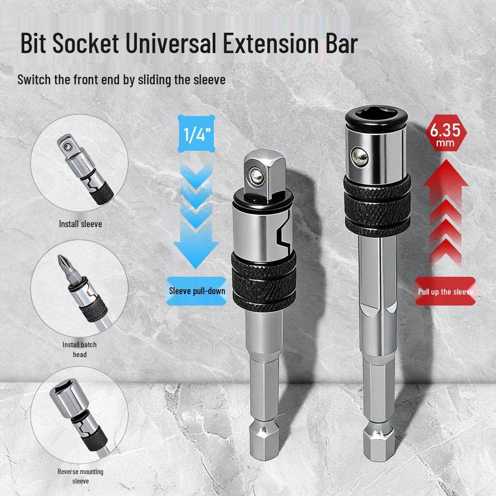 Compact Dual-Function Self-Locking Screwdriver Bit Extension Rod