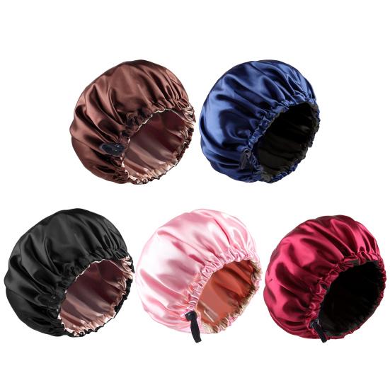 Nightcap with Elastic Band 2-layered Extra Large Sleeping Satin Bonnet Smooth High Density Women Braids Curly Night Hat Sleeping Cap for Home Salon