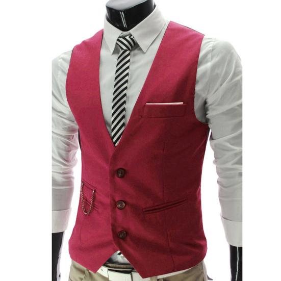 Fashion Men Solid Color V Neck Sleeveless Button Pocket Blazer Suit Waistcoat