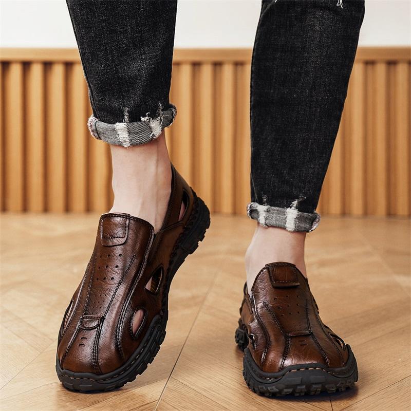 Летние мужские сандалии ручной работы Мужская обувь из кожи Повседневные кроссовки для треккинга Уличные удобные дышащие Обувь для путешествий и вождения