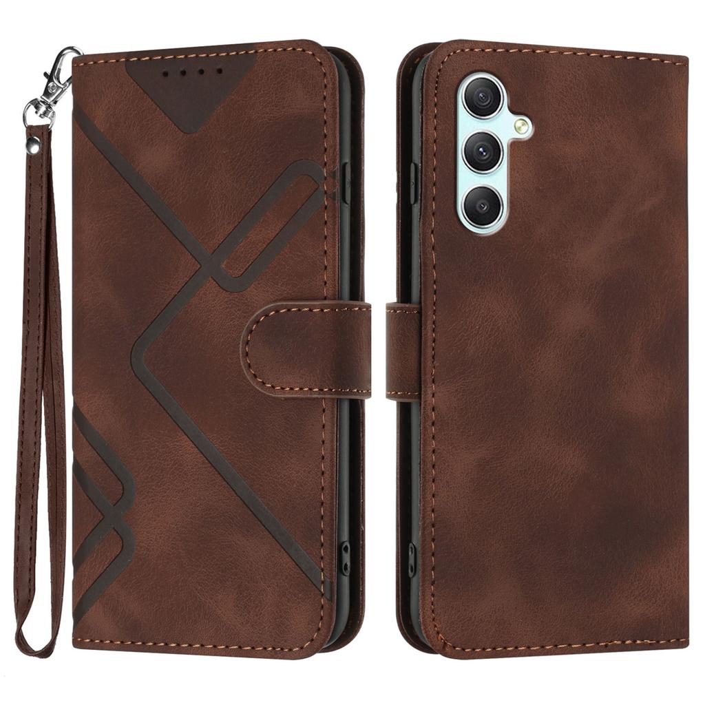 For Samsung Galaxy A34 5G Wallet Case Line Imprinted PU Leather Phone Cover with Strap