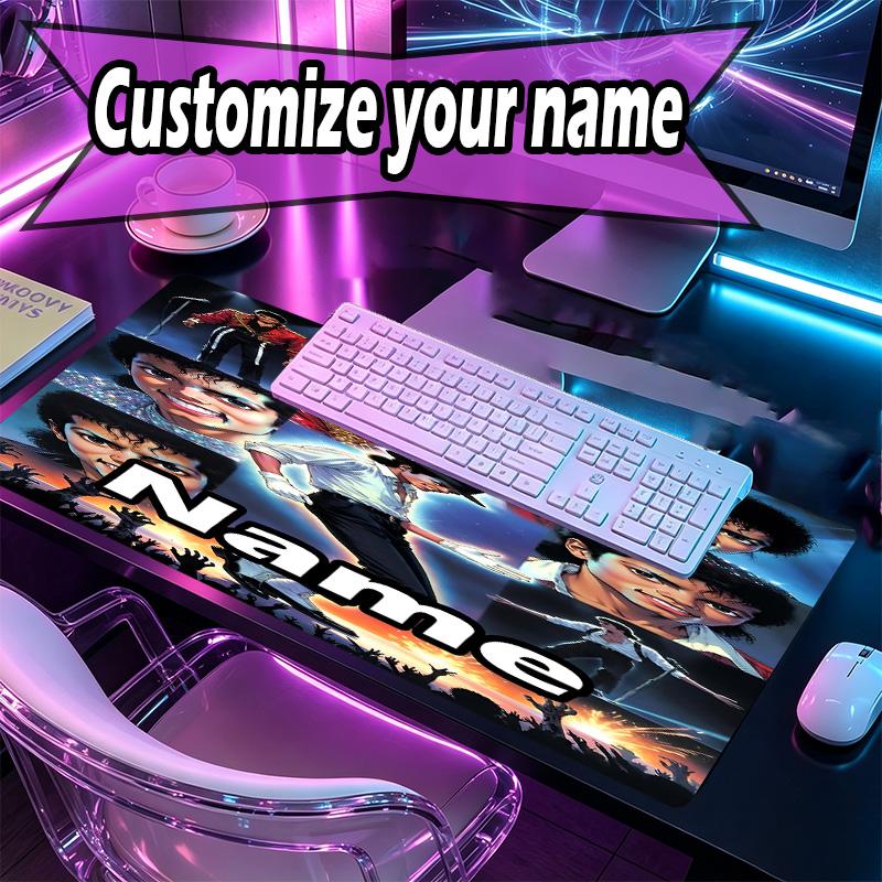 Custom Name Personalized Michael Jackson Pattern Mousepad, Laptop PC Desk Mat, Decorative Desk Mat for Home Keyboard Pad Gift