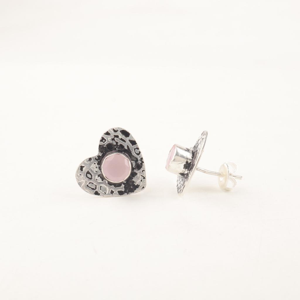 Rose Chalcedony Gemstone 925 Sterling Silver Jewelry Stud Earrings0.6" For Women EE-143-2
