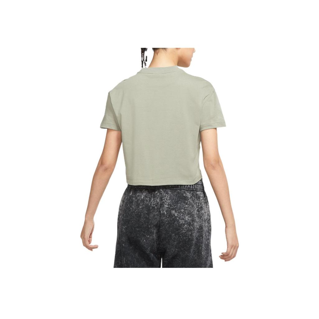 Nike Повседневная однотонная футболка с коротким рукавом и круглым вырезом с логотипом, женские топы светло-армейского зеленого цвета DA0324-320