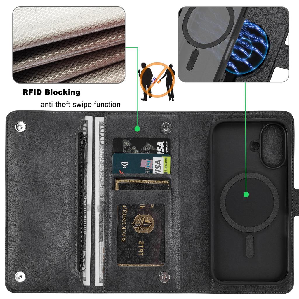VILI GVB Series for iPhone 16 Plus Case Compatible with MagSafe Detachable Leather Phone Cover