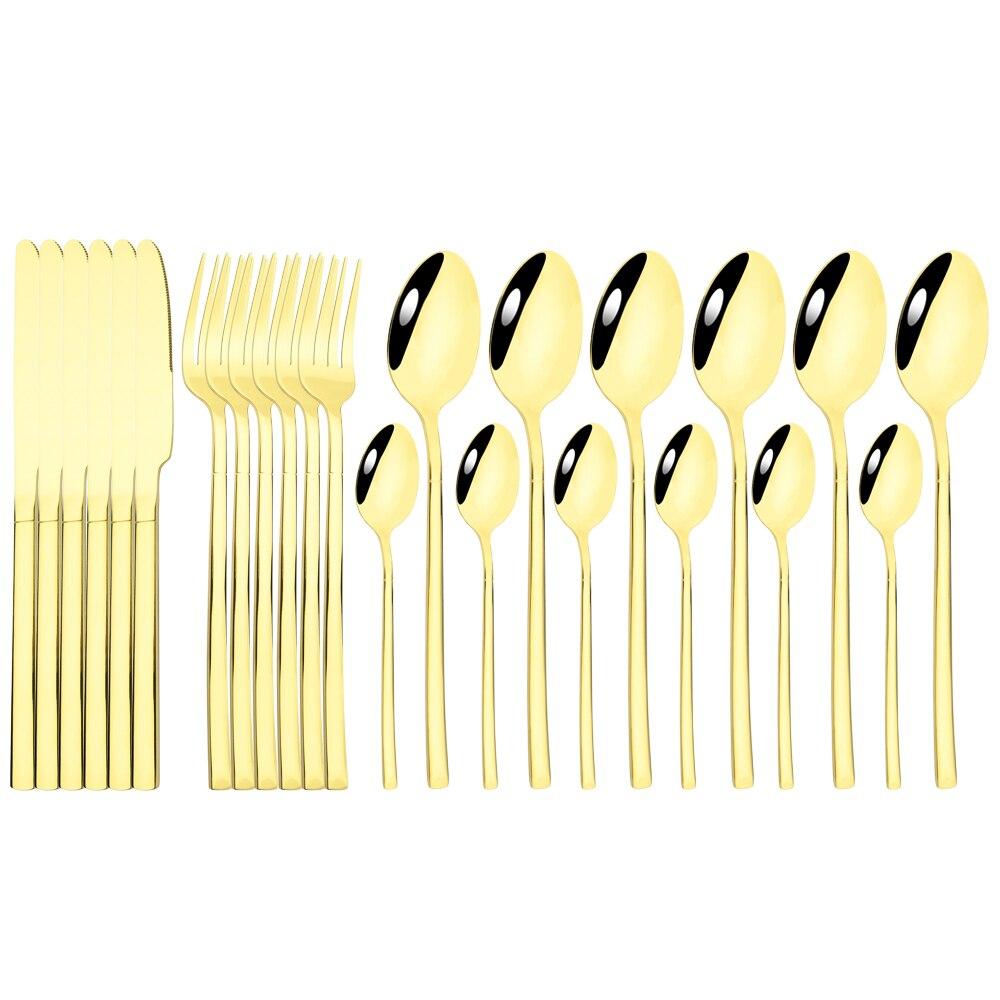 24 Pieces Sets Kitchen Tableware Cutlery Set Mint Green Gold Stainless Steel Dinnerware Set Food Flatware Mirror Silverware Set