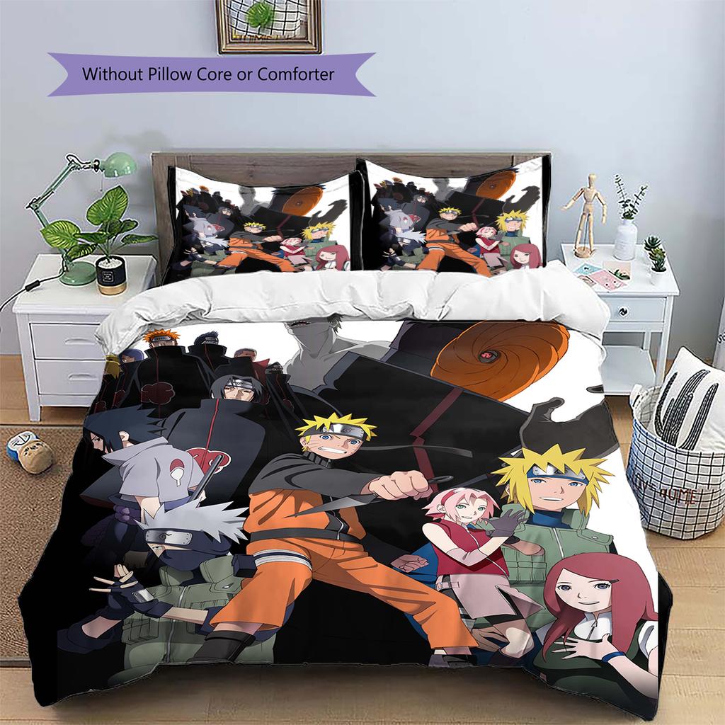 Постельное белье с узором из аниме Наруто, Домашний декор, Подарок на день рождения (1 пододеяльник + 2 наволочки, без наполнителя)