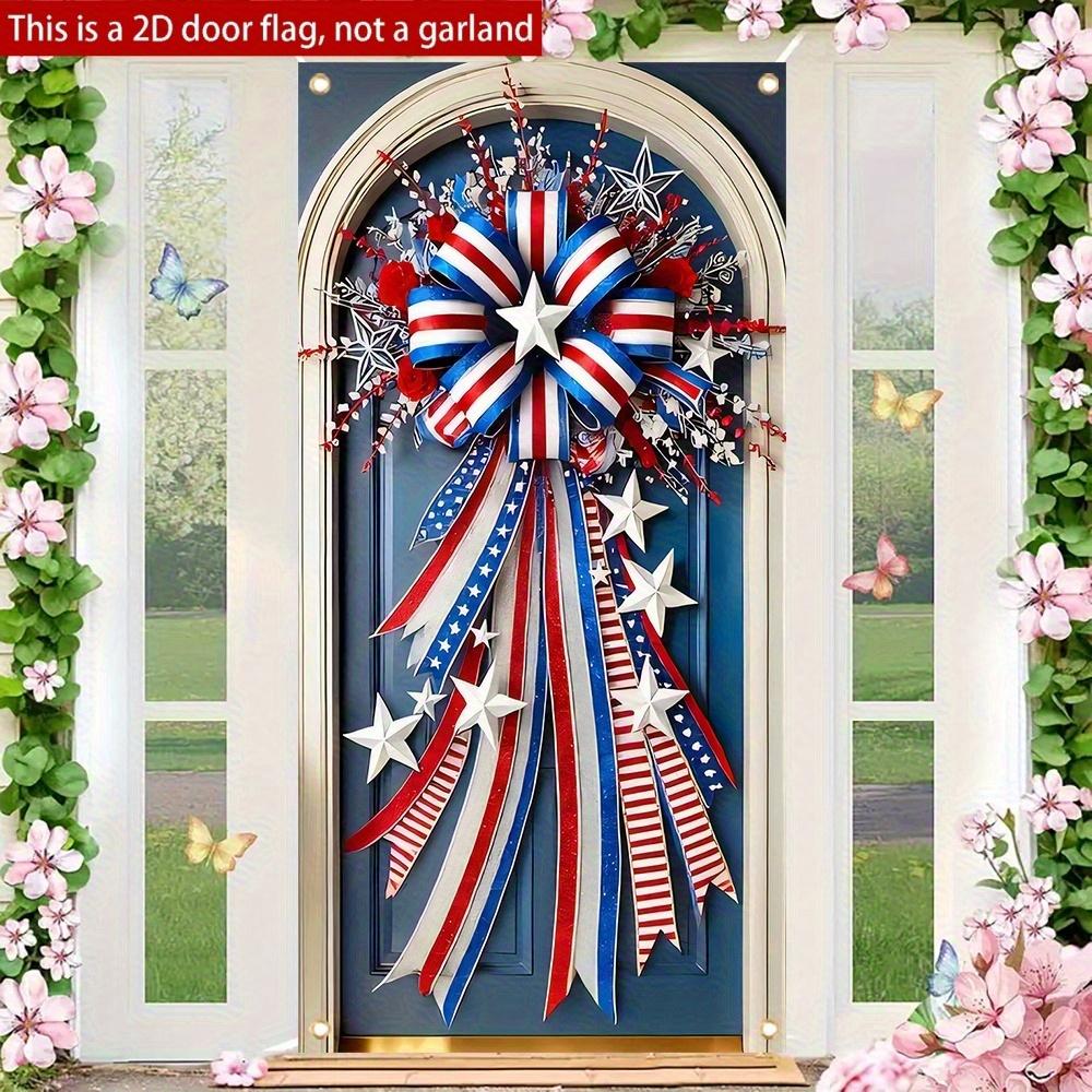 1Pc American Independence Day Star and Stripe Flag Bow Door Hanging Flag Red White Blue Holiday Decoration 2D Door Flag