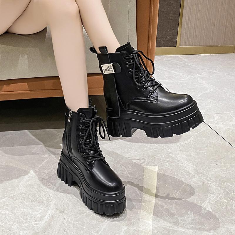 Обувь для женщин 2024 года, модные женские ботинки на шнуровке, зимние, с круглым носком, из бархата, сохраняющие тепло, на платформе, с толстым каблуком, короткие ботинки-бочонки