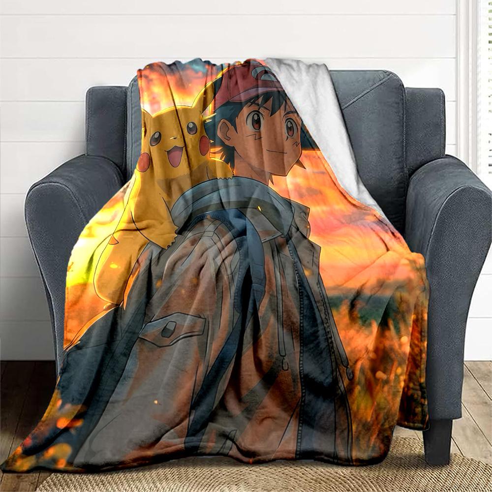 1pc Pokémon Trainer Pikachu Flannel Blanket, Soft Skin Friendly with Digital Printing, Various Sizes Available for Family, Friends, Birthday