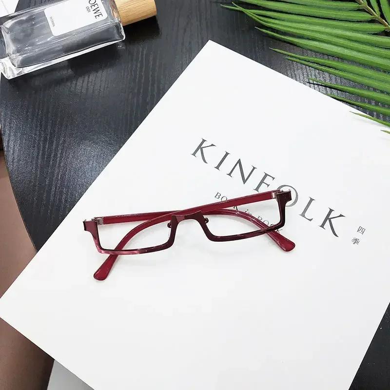 Women's Cool Half Frame Glasses Square Metal Eyewear No Lenses Fashion Unisex Stylish Personality Eyeglasses Frames
