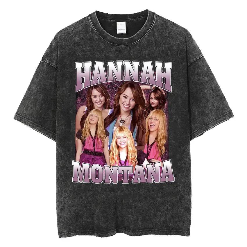 Hannah Montana Miley Cyrus The Eras Tour Oversized T Shirt Women Men Vintage Wash Short Sleeve Hip Hop Tee Shirt Homme S 2575