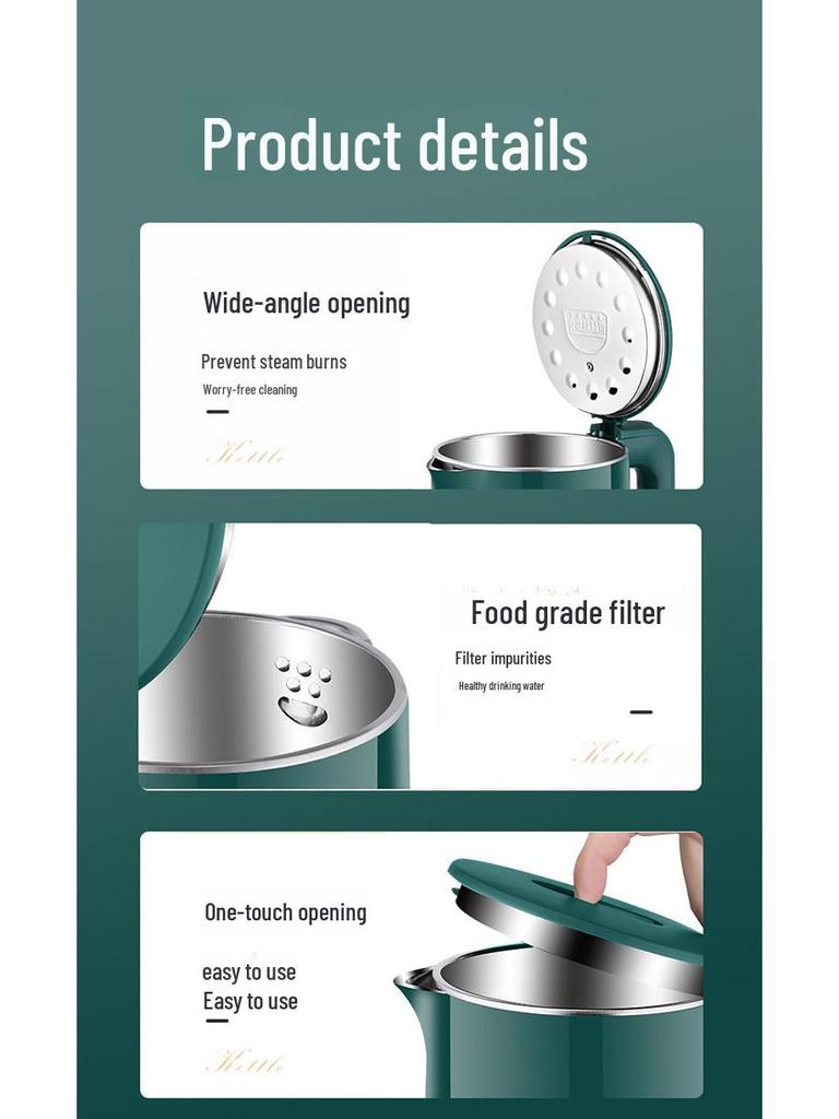 Умный электрический чайник объемом 2 л с изоляцией, автоматическим отключением и контролем температуры