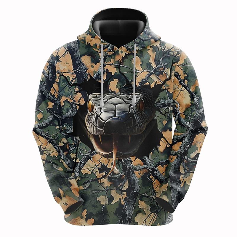 Толстовка с капюшоном King Cobra 3D Printed для мужчин, одежда Python Lover, толстовки, модная уличная одежда со змеиным принтом, камуфляжный пуловер, топы Y2k