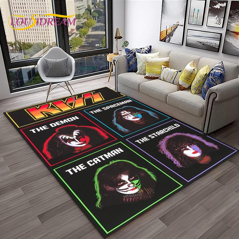 Ковер в стиле ретро KISS Rock Band для дома, гостиной, спальни, игровой комнаты, дивана, кухонного коврика, декор, детский коврик, нескользящий напольный коврик