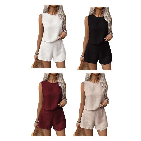 Женский комплект из 2 предметов: майка без рукавов с открытой спиной, широкие шорты, повседневный свободный костюм для отдыха