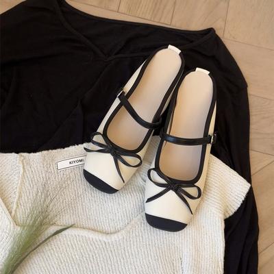 Туфли Мэри Джейн на квадратном каблуке, полудраг, французская скрытая платформа, бант, неглубокий вырез, балетки, женская новая овечья кожа 32