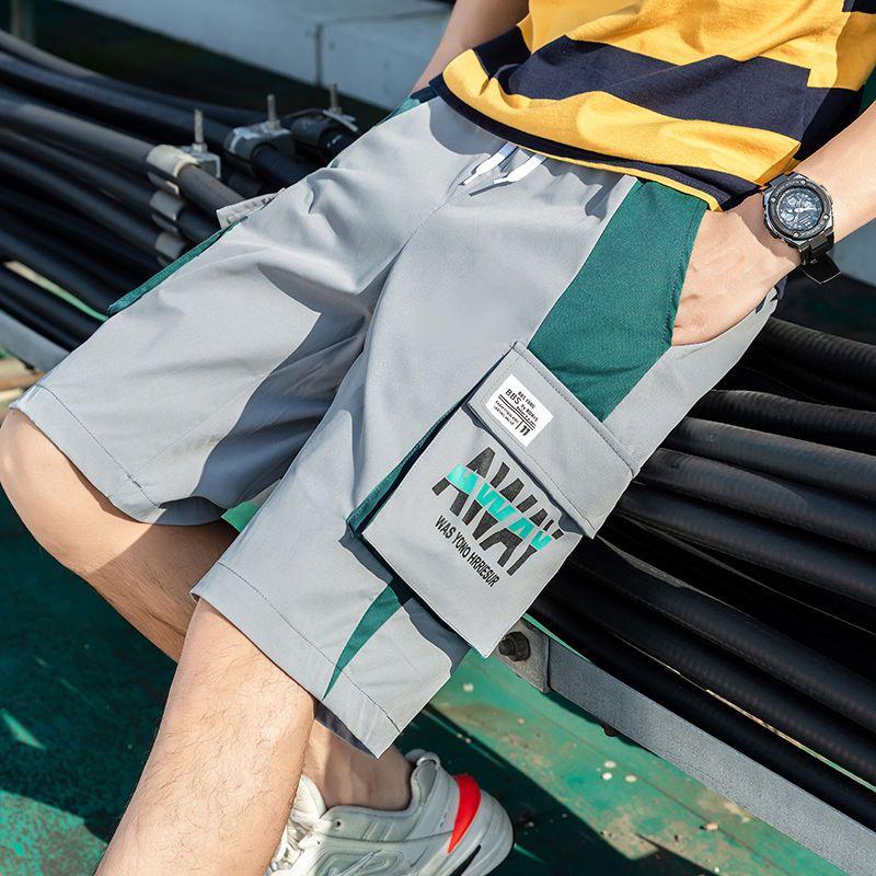 Мужские трендовые шорты-карго, мужские шорты с карманами и буквенным принтом, летние новые модные повседневные прямые шорты, мужские