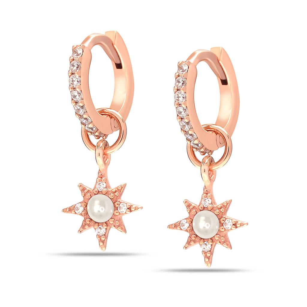 Серьги-кольца Huggie из стерлингового серебра 925 пробы с покрытием из розового золота с цирконием и подвеской в виде звезды для женщин-подростков