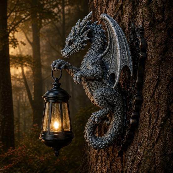 Настенный светильник Yousheng Solar Dragon, Винтажная смоляная уличная скульптура-светильник в виде дракона, Водонепроницаемый готический садовый фонарь для забора, двора, Декор на Хэллоуин