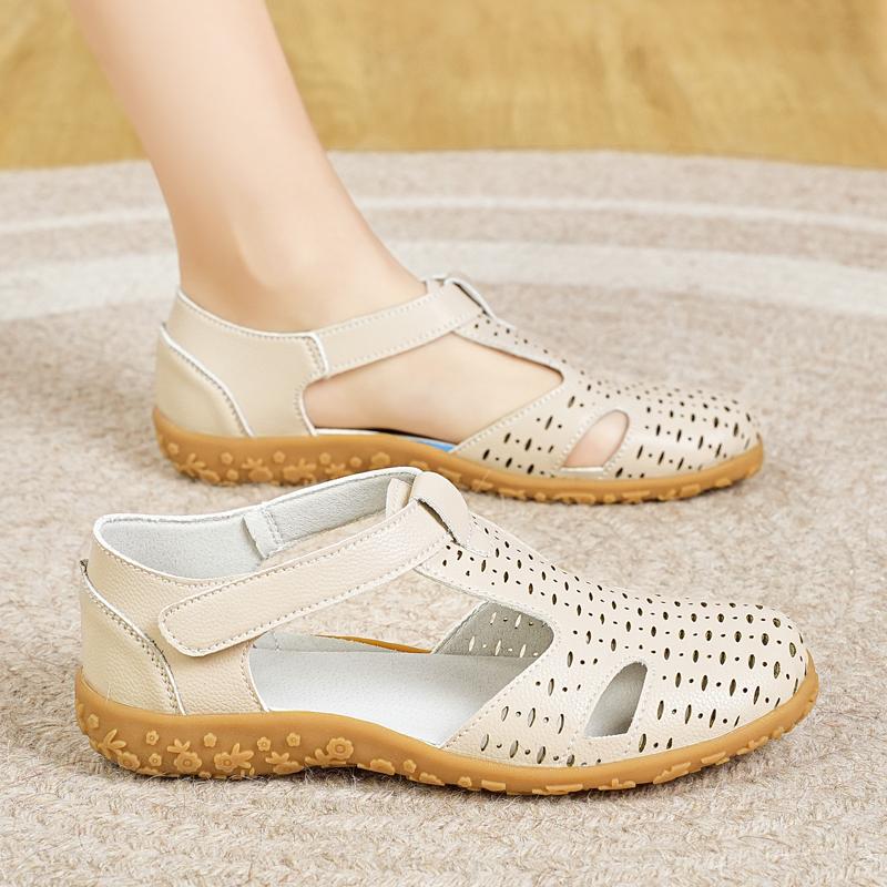 Женские сандалии летние Мэри Джейн пляжные туфли на плоской подошве с закрытым носком повседневные мягкие прогулочные сандалии большого размера