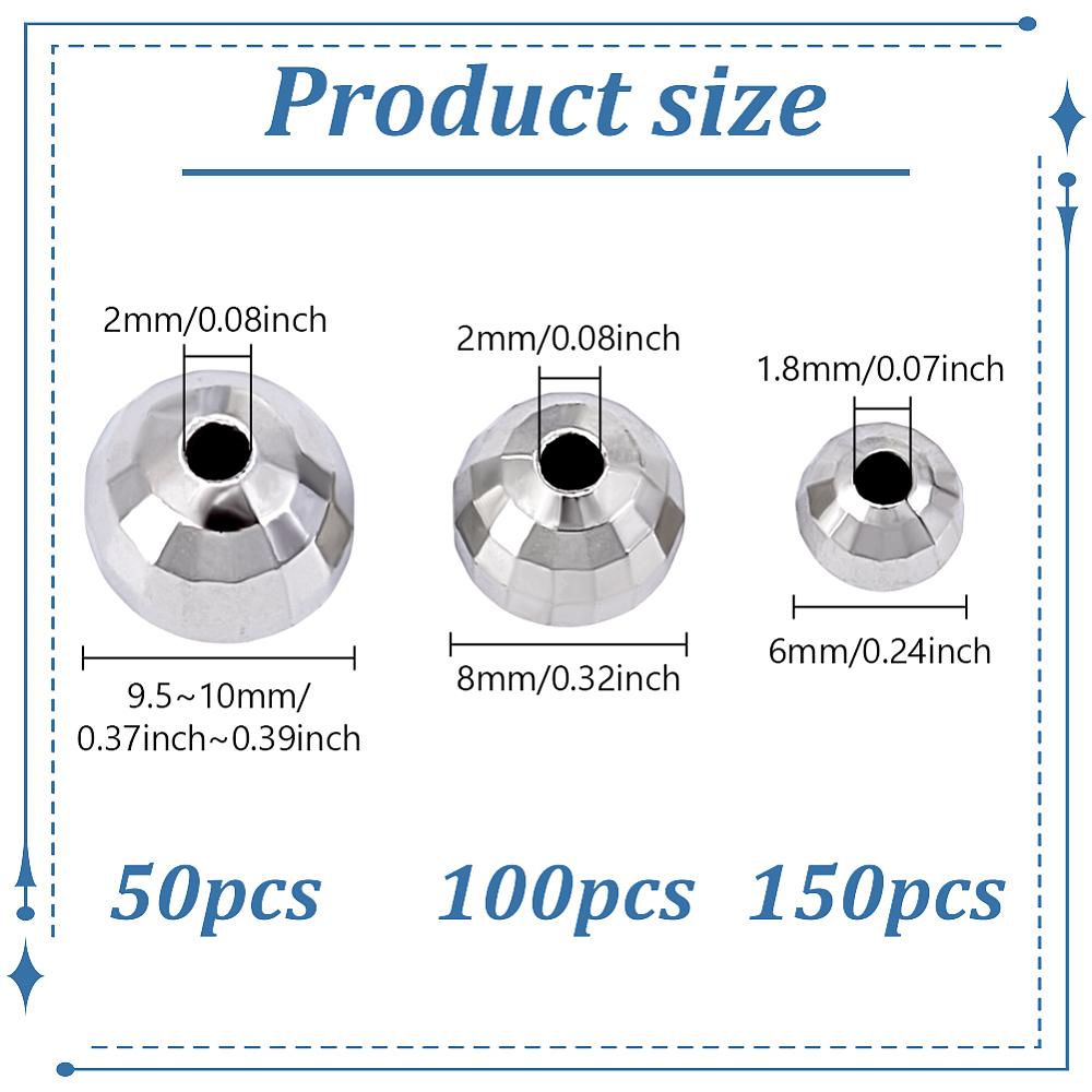300Pcs CCB Plastic Beads, Round, Faceted, Silver, 6~10mm, Hole: 1.8~2mm