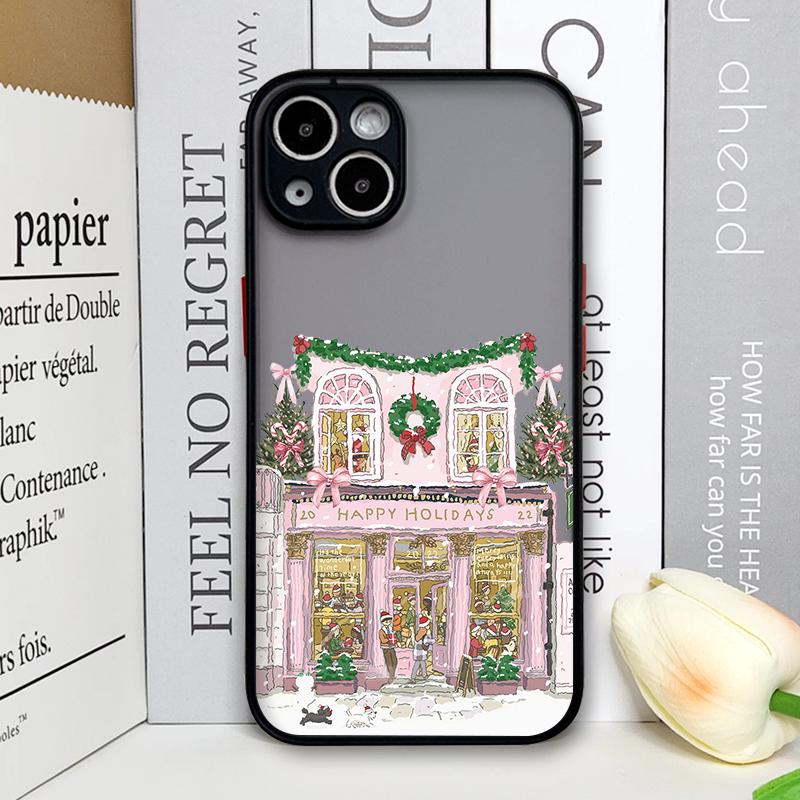 Чехол для телефона Christmas с изображением деревенского здания и зимнего пейзажа для Samsung Galaxy S25 Ultra S25+ S24 S23 Ultra S22 Plus S21 FE S20 Жесткий чехол