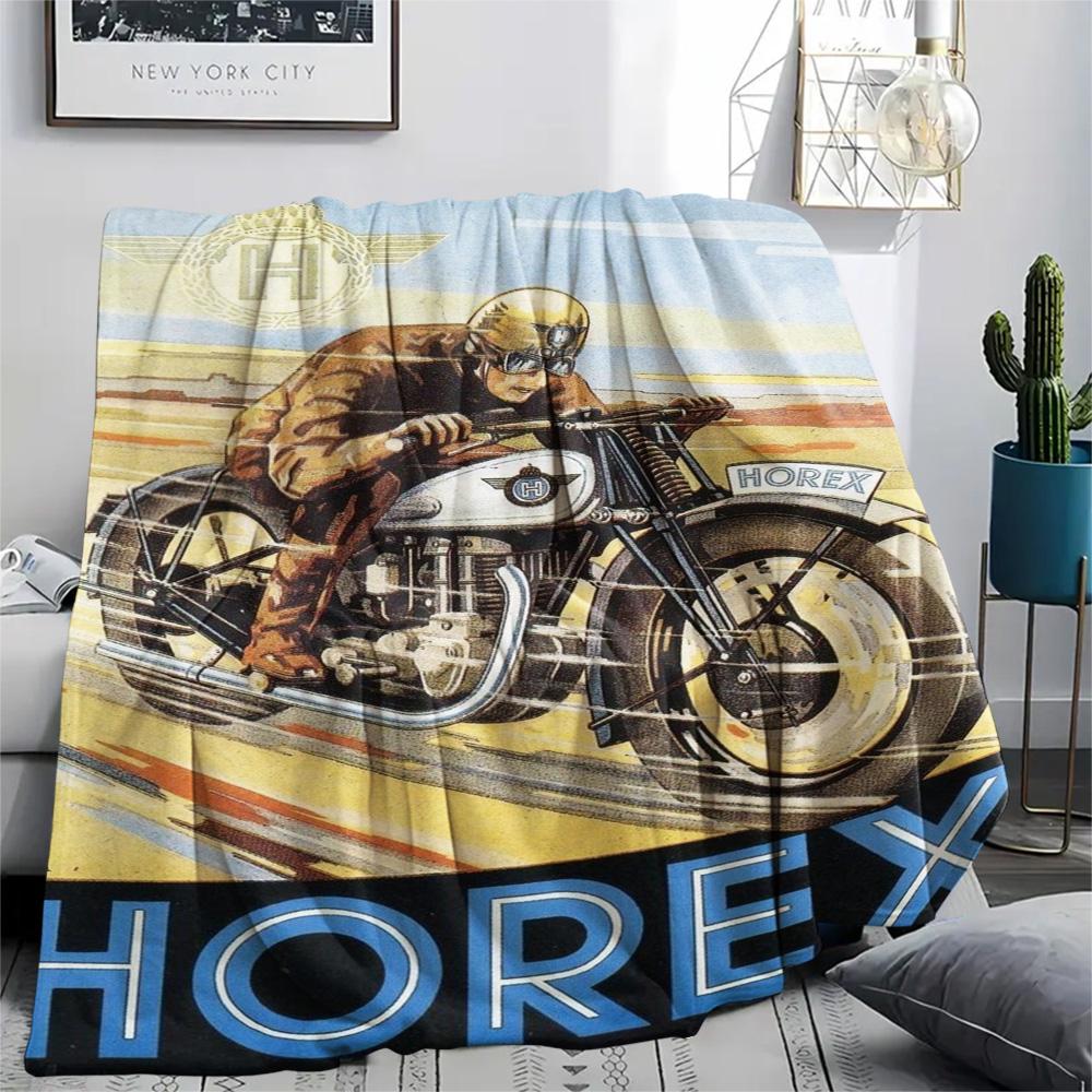 Vintage Horex Motorcycle Racer Poster Print Flannel Blanket Retro German Motorbike Art Throw Blanket Biker Bedroom Sofa Cover Mat