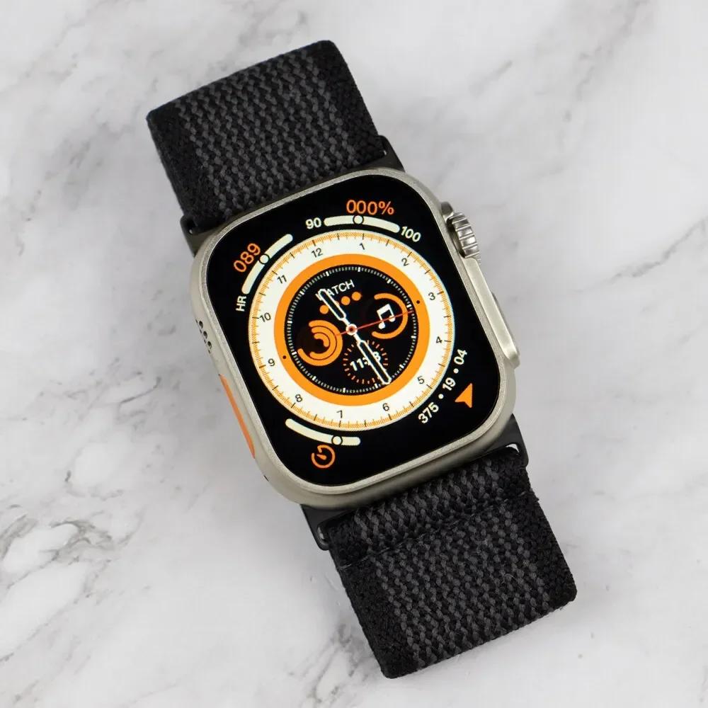 Эластичный нейлоновый ремешок для Apple Watch Ultra 2 49 мм, широкий плетеный Loop, регулируемый ремешок для iWatch 9 8 7 6 5 4 SE 45 мм 41 мм 44 мм 40 мм