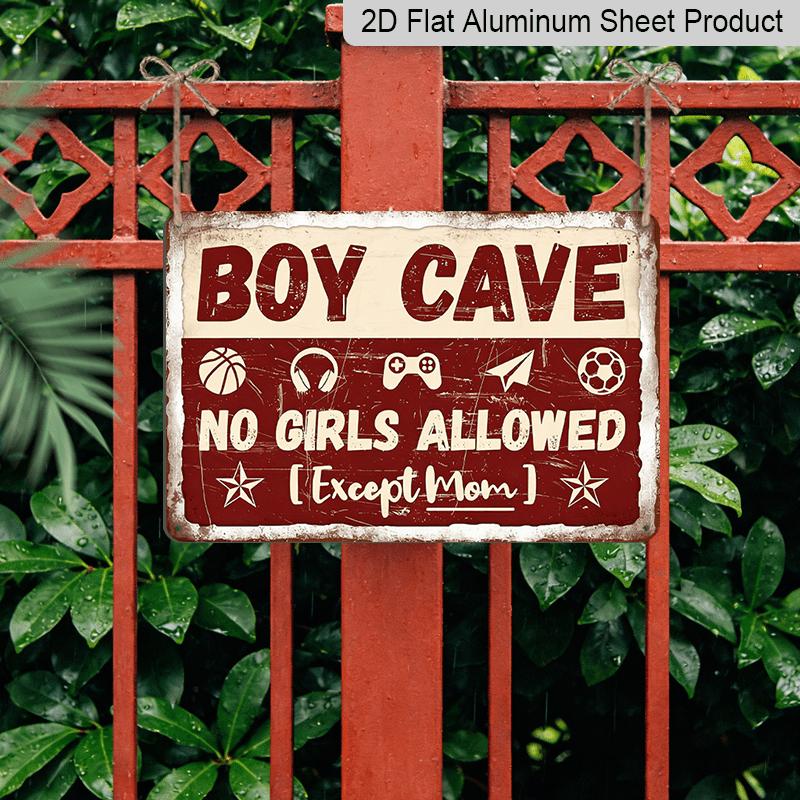 2D Flat Decorative Signs & Plaques1pc Vintage "Boy Cave No Girls Allowed Except Mom" Metal Aluminum Sign - 12X8 Inch - Retro Wall Decor for Game